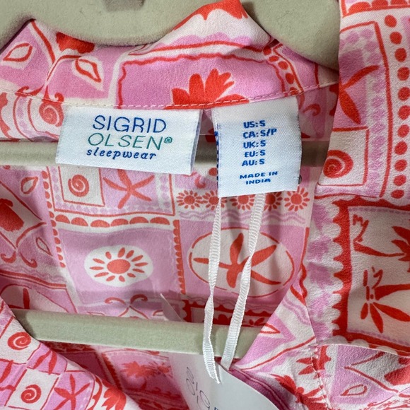 NEW Sigrid Olsen Sleepwear Size Pink Coral Tropical Notch Pajama 2 pcs Short Set - Picture 4 of 12